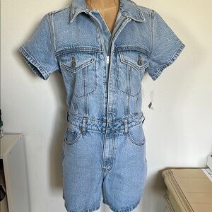 Abercrombie & Fitch Light Blue Denim Short Sleeve Romper